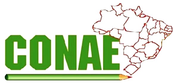 contorno do mapa do Brasil, com a sigla Conae escrita em verde ao lado do mapa e um lápis verde abaixo da sigla