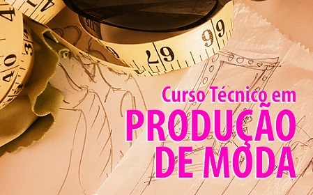 fundo laranja, escrito em rosa "curso técnico em produção de moda"
